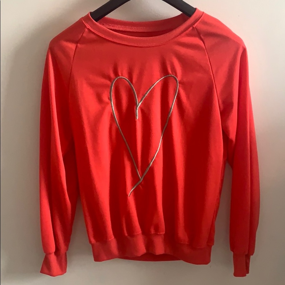 Sheer pink heart crew neck